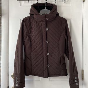 Calvin Klein Quilted Hooded Brown Coat, Medium